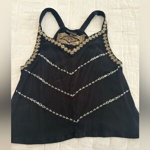 Shyanne Black Tank Top with Gold and White Embroidery